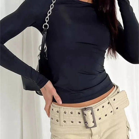 Long Sleeve T Shirt Women Autumn Winter Y2k Crop Top Casual Slim Fit Pullovers Solid O Neck T-shirts Streetwear Female Basic Tee